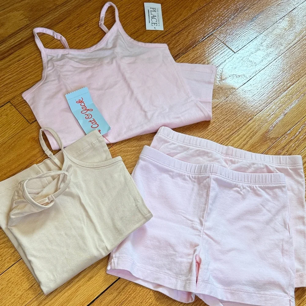 The Children's Place Light Pink Tank Top & Shorts Set with Cream Camisole